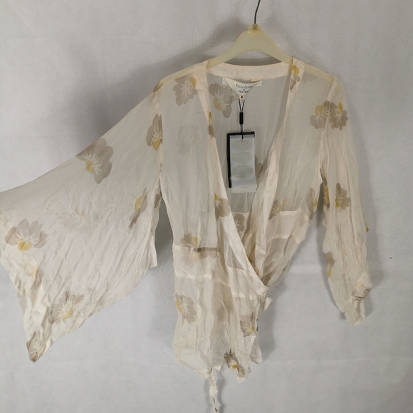 NOA NOA Chiffon Blouse Sheer Wrap Kimono Sleeves Open Underarm Size S 8 10 - Picture 2 of 7